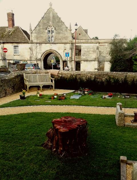 View across the Memorial Garden to the Abbey Gateway